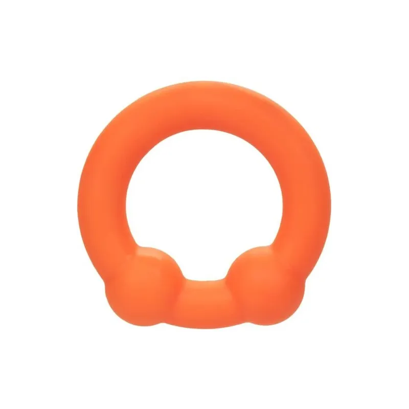 Penishülle mit zwei Kugeln aus orange Silikon von CalExotics, mit Perlenstruktur zur Stimulation.