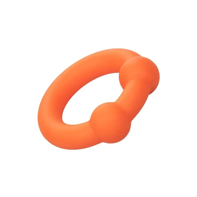 Penishülle mit zwei Kugeln aus orange Silikon von CalExotics, mit Perlenstruktur zur Stimulation.