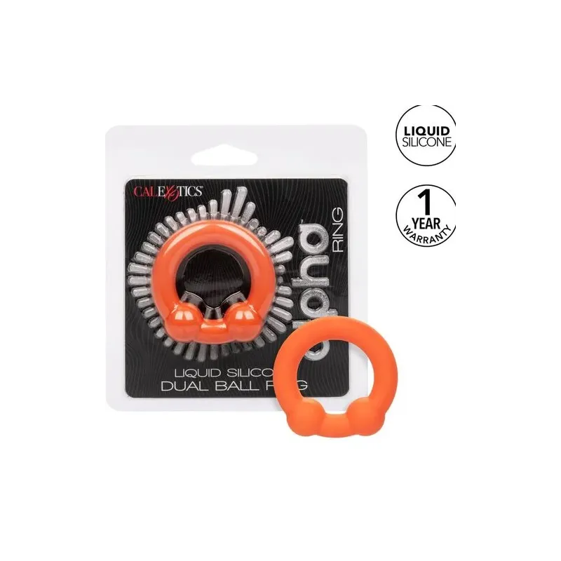 Penishülle mit zwei Kugeln aus orange Silikon von CalExotics, mit Perlenstruktur zur Stimulation.