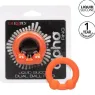 Double ball cock ring made of orange silicone by CalExotics, with textured pearls for enhanced stimulation.