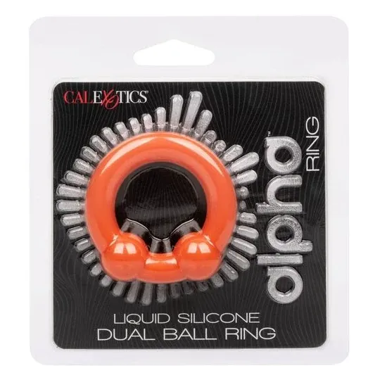 Penishülle mit zwei Kugeln aus orange Silikon von CalExotics, mit Perlenstruktur zur Stimulation.