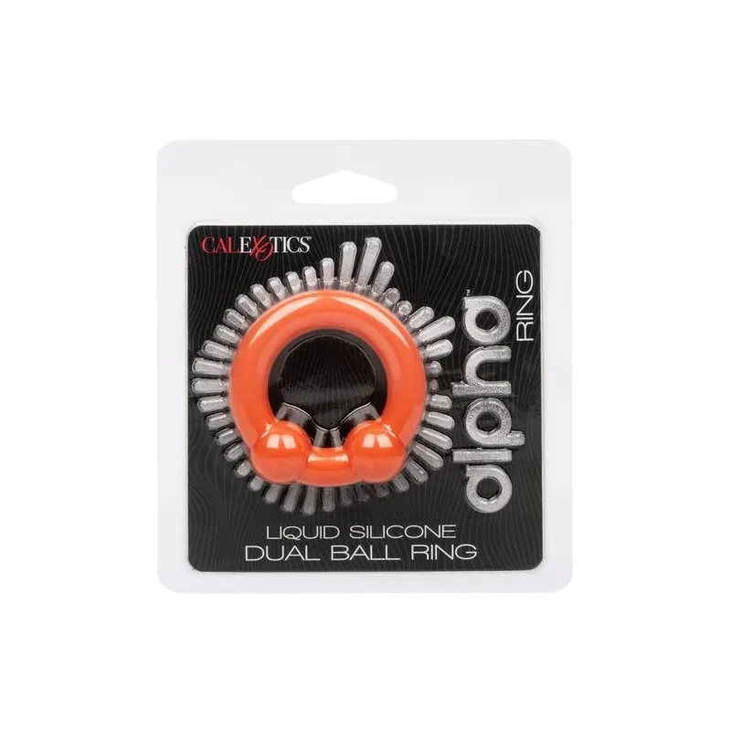 Anneau pénien double bille en silicone orange CalExotics, texture perlé pour stimulation.