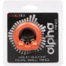 Anello penieno a doppia sfera in silicone arancione CalExotics, con texture perlata per stimolazione.
