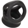 Bague de pénis double cage en silicone liquide noir de CalExotics, anneau érecteur et cage pour stimulation.