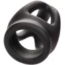 Bague de pénis double cage en silicone liquide noir de CalExotics, anneau érecteur et cage pour stimulation.