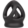 Bague de pénis double cage en silicone liquide noir de CalExotics, anneau érecteur et cage pour stimulation.