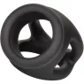 Bague de pénis double cage en silicone liquide noir de CalExotics, anneau érecteur et cage pour stimulation.