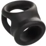Bague de pénis double cage en silicone liquide noir de CalExotics, anneau érecteur et cage pour stimulation.