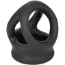 Bague de pénis double cage en silicone liquide noir de CalExotics, anneau érecteur et cage pour stimulation.