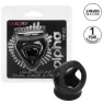 Bague de pénis double cage en silicone liquide noir de CalExotics, anneau érecteur et cage pour stimulation.