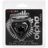 Bague de pénis double cage en silicone liquide noir de CalExotics, anneau érecteur et cage pour stimulation.