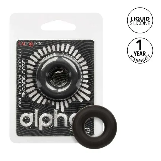 Anneau prolongateur en silicone noir CALEXOTICS Alpha, extensible et sans couture pour érection durable.
