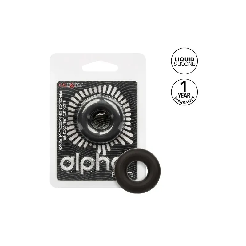 Anneau prolongateur en silicone noir CALEXOTICS Alpha, extensible et sans couture pour érection durable.