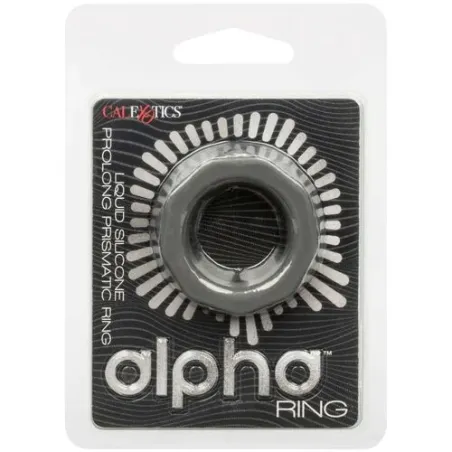 Anello pene CalExotics Alpha Prismatique Prolong in silicone grigio, elastico e impermeabile, per erezioni prolungate.