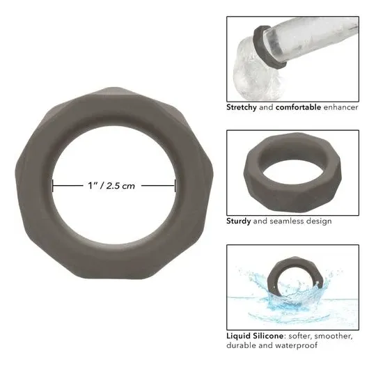 CalExotics Alpha Prismatique Prolong cock ring in gray silicone, stretchable and waterproof, for longer erections.