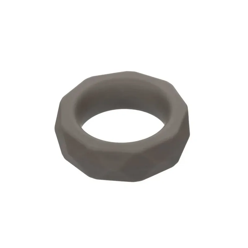Anillo para pene CalExotics Alpha Prismatique Prolong de silicona gris, elástico e impermeable, para erecciones prolongadas.