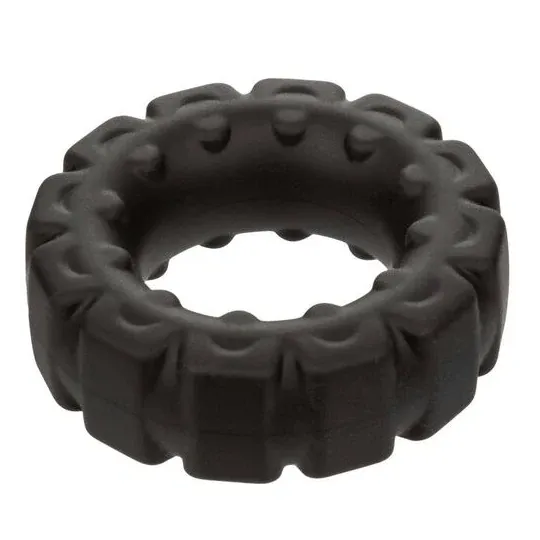Anneau prolongateur Alpha en silicone liquide noir de CalExotics, conçu pour une érection plus ferme et durable.