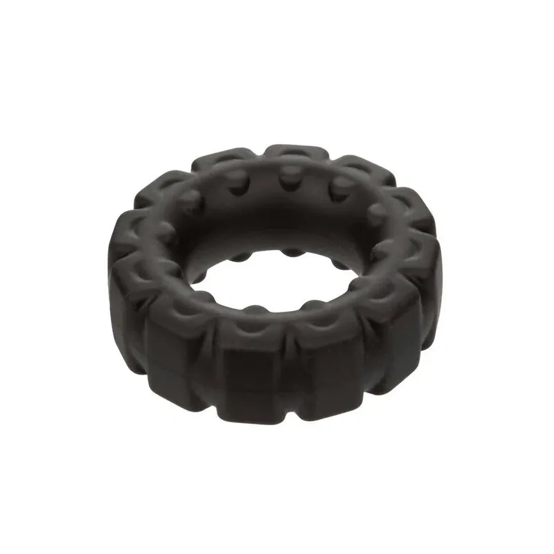 Anello prolungatore Alpha in silicone liquido nero di CalExotics, per erezioni più ferme e durature.
