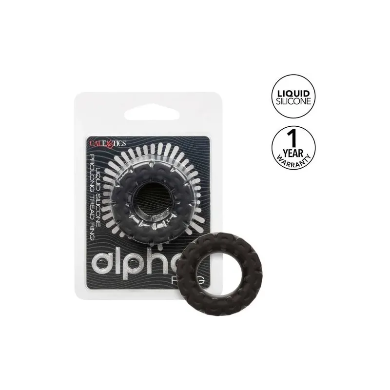Anillo prolongador Alpha en silicona líquida negra de CalExotics, para erecciones más firmes y duraderas.