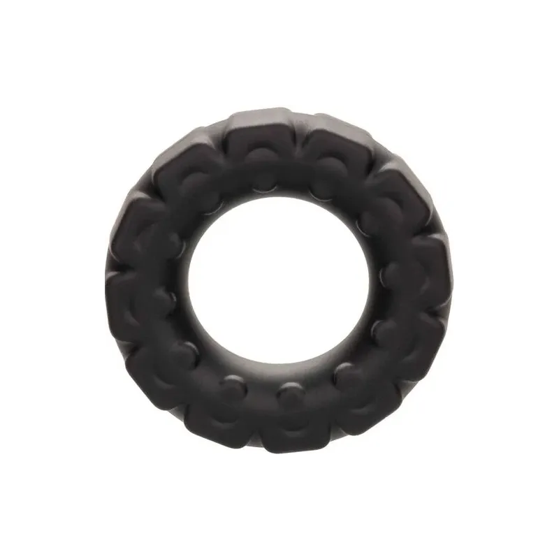Anneau prolongateur Alpha en silicone liquide noir de CalExotics, conçu pour une érection plus ferme et durable.