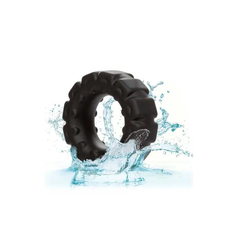 Anillo prolongador Alpha en silicona líquida negra de CalExotics, para erecciones más firmes y duraderas.