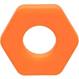 Anneau prolongateur en silicone orange CalExotics, forme sexagon, vu de face sur fond blanc