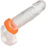 Orange silicone cock ring from CalExotics, Sexagon shape, front view on white background