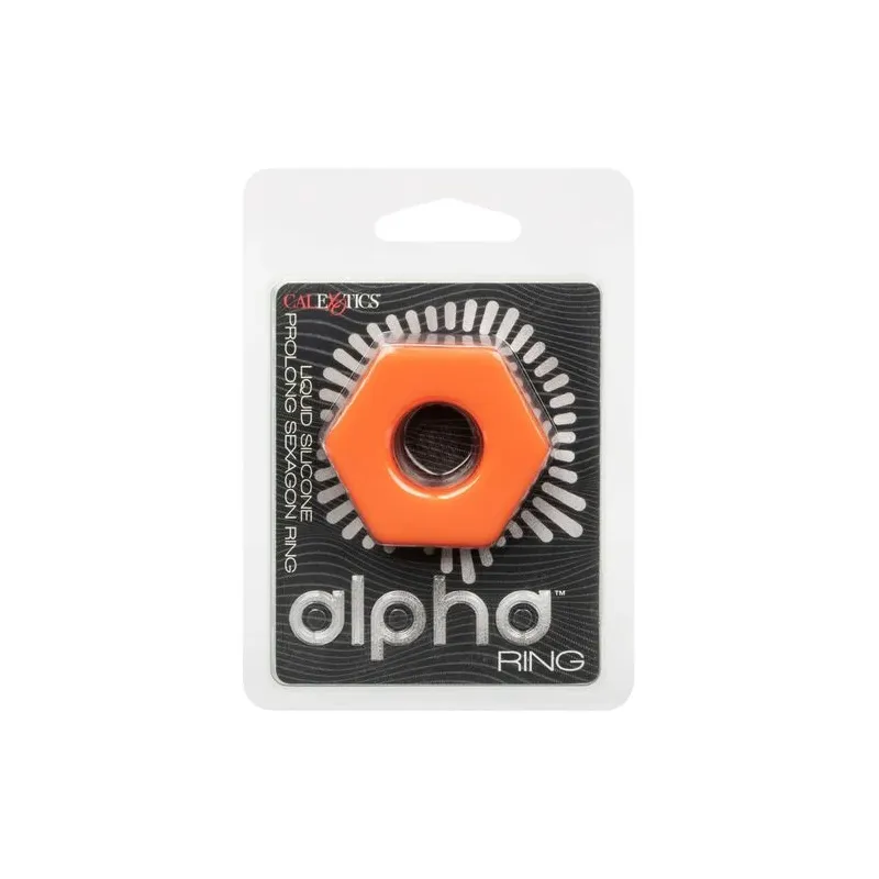 Anneau prolongateur en silicone orange CalExotics, forme sexagon, vu de face sur fond blanc