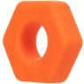 Orange silicone cock ring from CalExotics, Sexagon shape, front view on white background