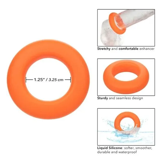 Anneau prolongateur CalExotics Alpha Prolong grande bague orange en silicone liquide, extensible