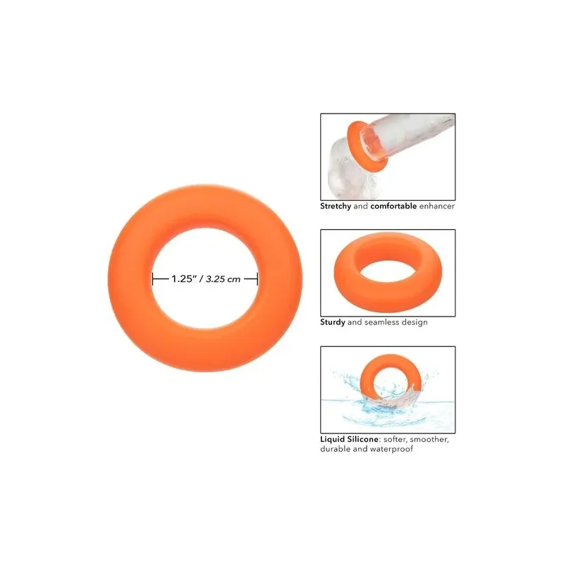 Anneau prolongateur CalExotics Alpha Prolong grande bague orange en silicone liquide, extensible