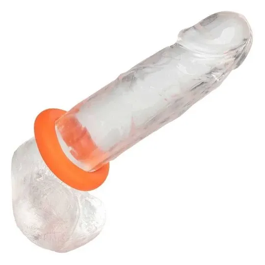Anneau prolongateur CalExotics Alpha Prolong grande bague orange en silicone liquide, extensible