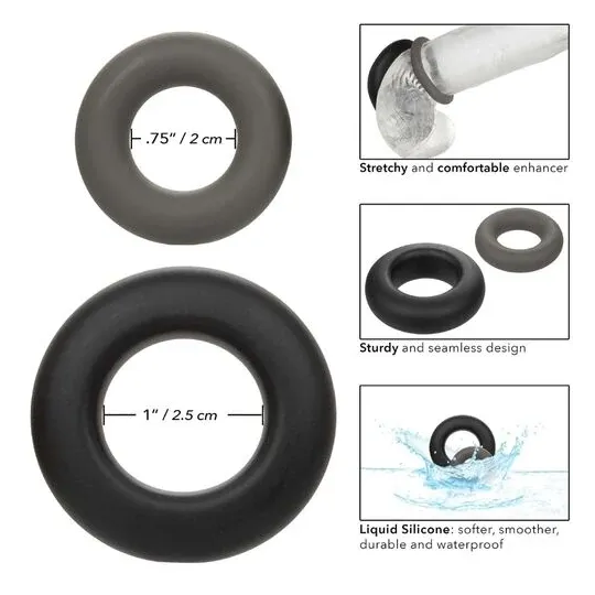 Lot de 2 anneaux de prolongation érectile en silicone gris CalExotics Alpha Prolong