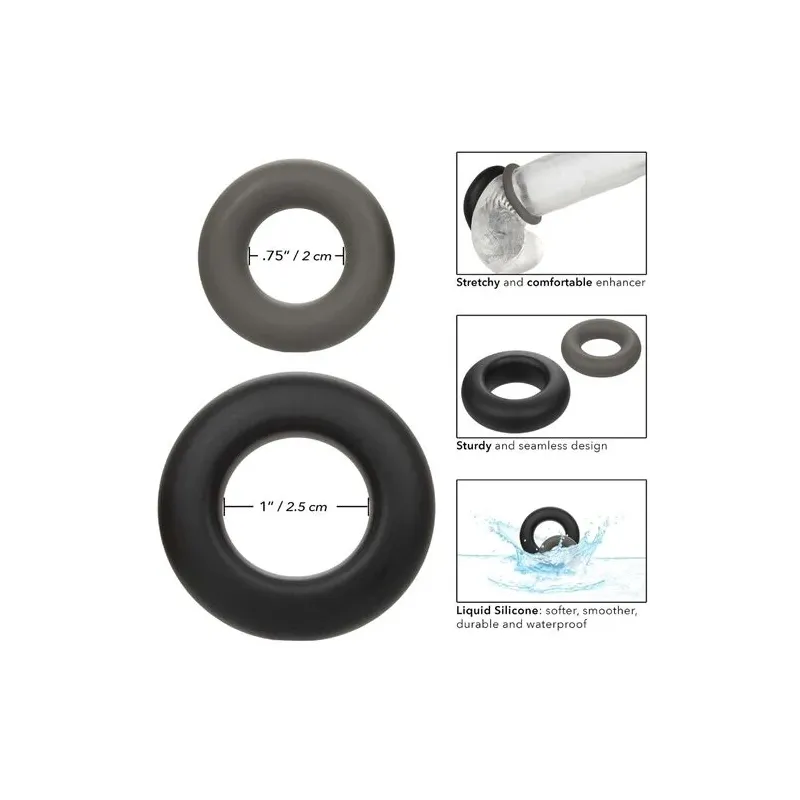 Lot de 2 anneaux de prolongation érectile en silicone gris CalExotics Alpha Prolong