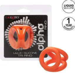 Accessoire érotique triple anneau orange en silicone liquide pour pénis et scrotum CalExotics