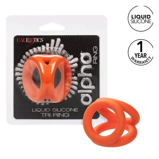 Accessoire érotique triple anneau orange en silicone liquide pour pénis et scrotum CalExotics