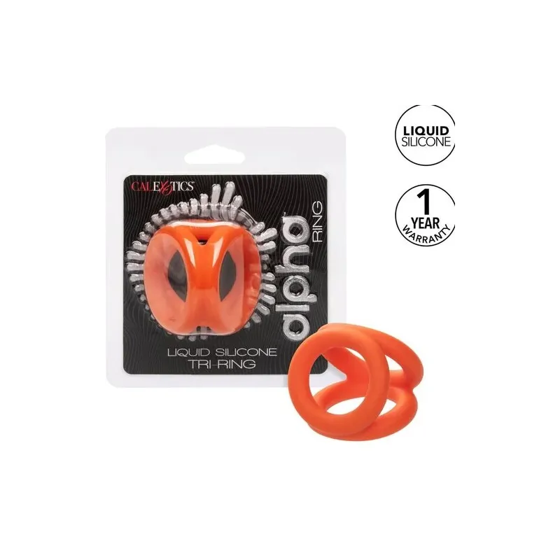 Accessoire érotique triple anneau orange en silicone liquide pour pénis et scrotum CalExotics