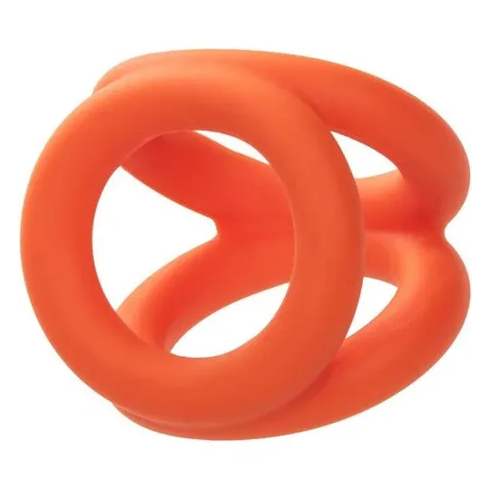 Accessoire érotique triple anneau orange en silicone liquide pour pénis et scrotum CalExotics
