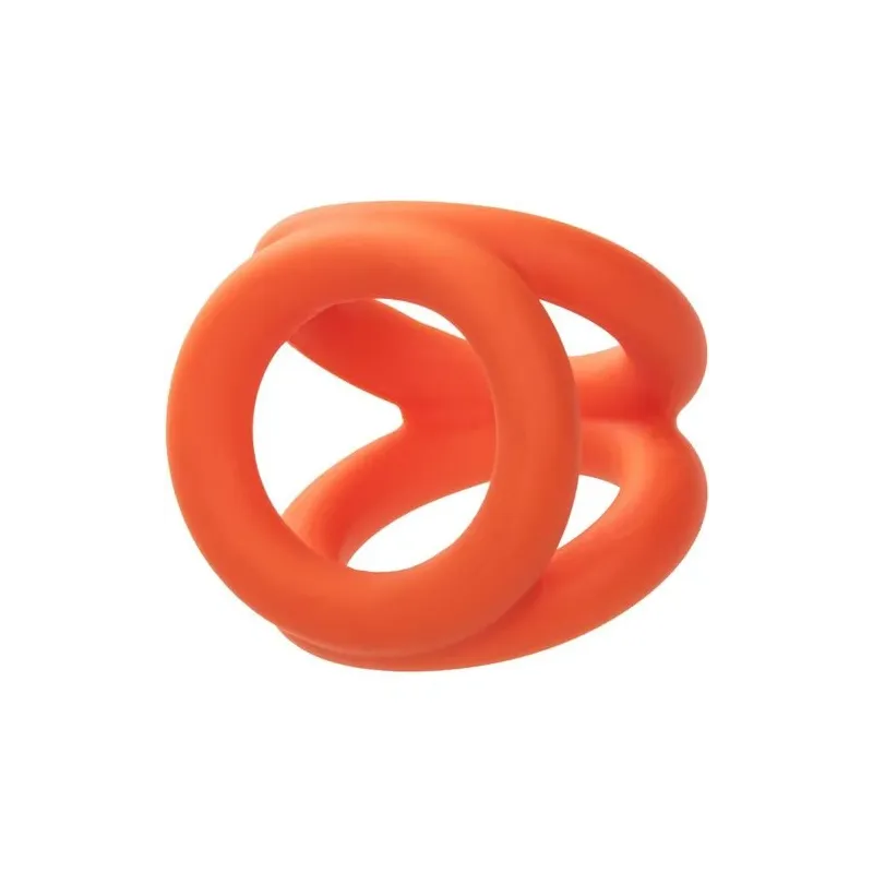 Accessoire érotique triple anneau orange en silicone liquide pour pénis et scrotum CalExotics