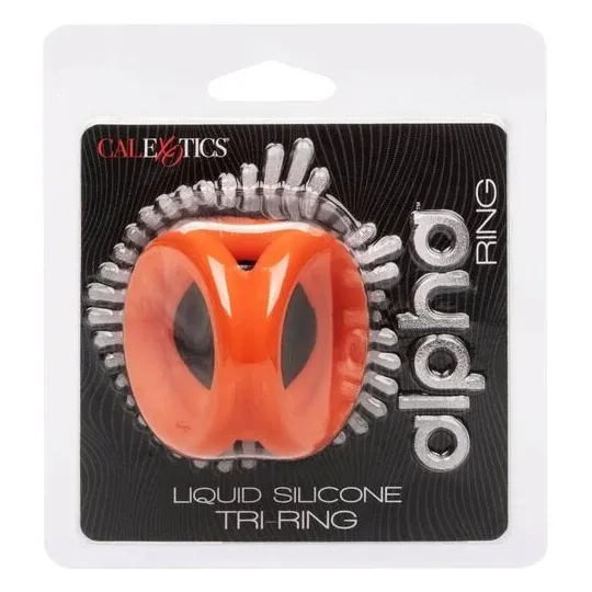 Accessoire érotique triple anneau orange en silicone liquide pour pénis et scrotum CalExotics