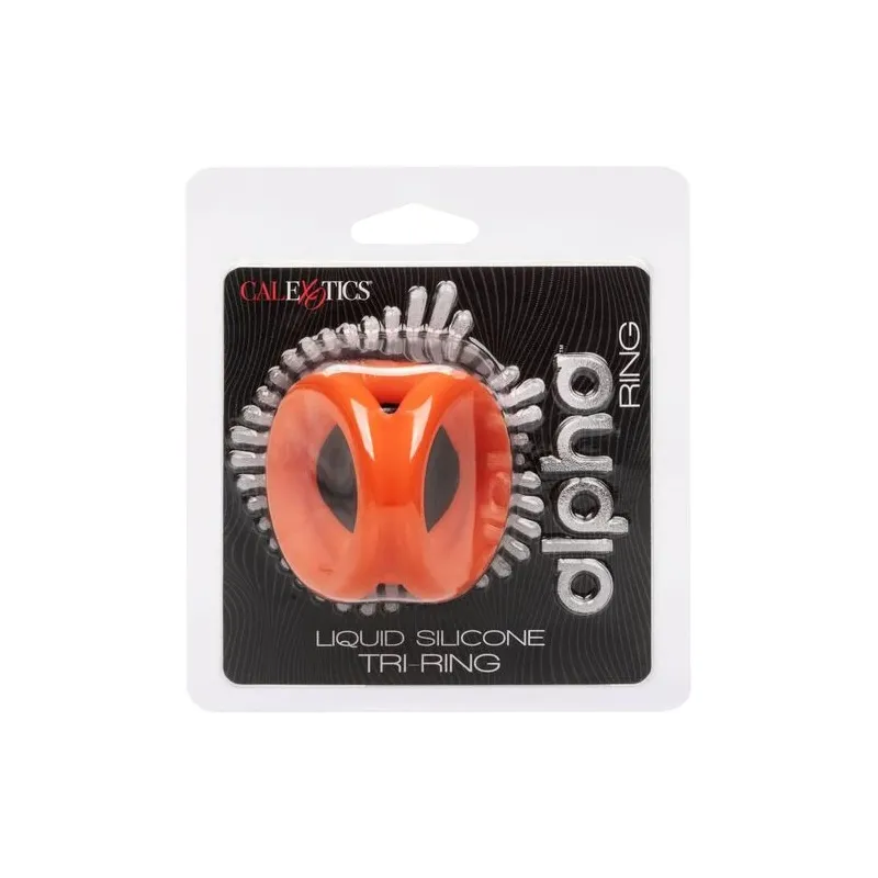 Accessoire érotique triple anneau orange en silicone liquide pour pénis et scrotum CalExotics
