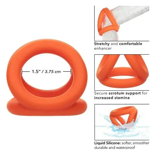 Accessoire érotique triple anneau orange en silicone liquide pour pénis et scrotum CalExotics