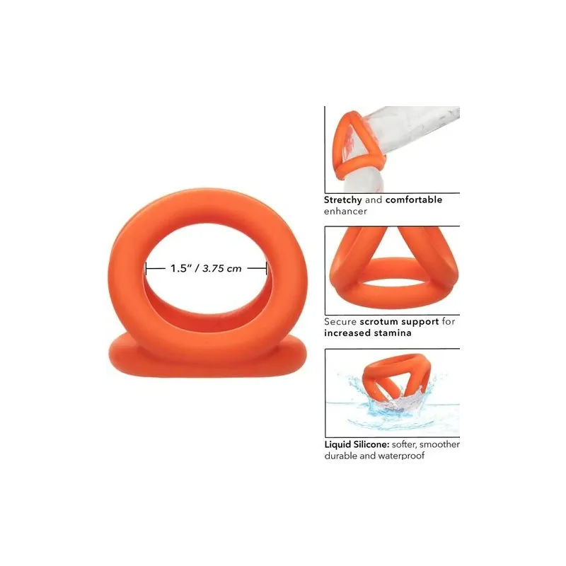 Accessoire érotique triple anneau orange en silicone liquide pour pénis et scrotum CalExotics