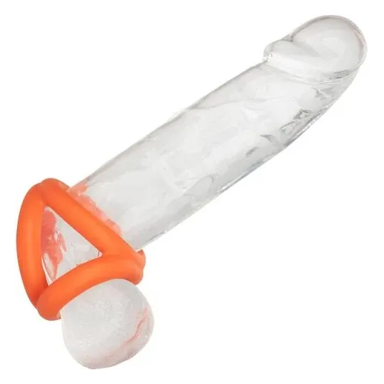 Accessoire érotique triple anneau orange en silicone liquide pour pénis et scrotum CalExotics