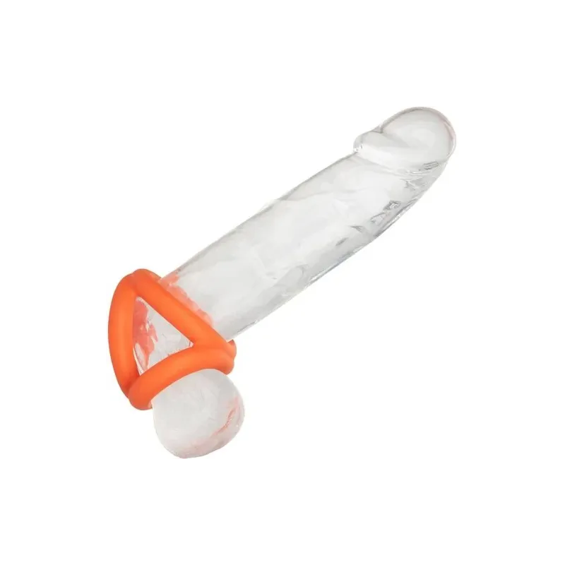 Accessoire érotique triple anneau orange en silicone liquide pour pénis et scrotum CalExotics