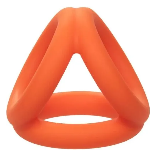 Accessoire érotique triple anneau orange en silicone liquide pour pénis et scrotum CalExotics