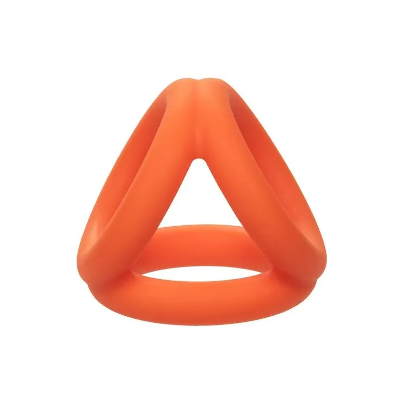 Accessoire érotique triple anneau orange en silicone liquide pour pénis et scrotum CalExotics
