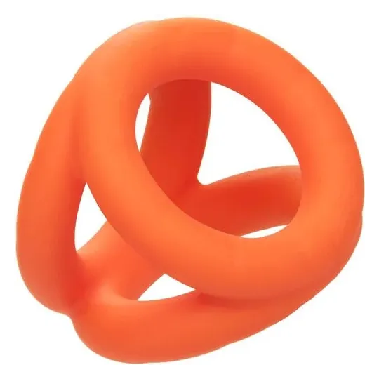 Accessoire érotique triple anneau orange en silicone liquide pour pénis et scrotum CalExotics