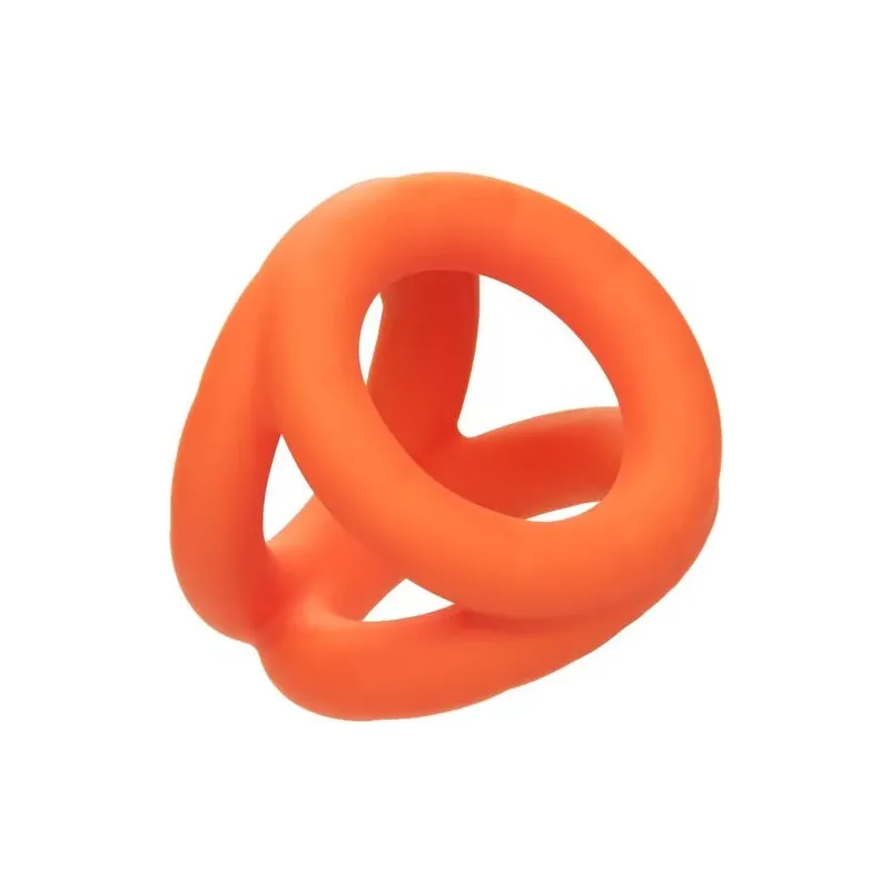 Accessoire érotique triple anneau orange en silicone liquide pour pénis et scrotum CalExotics