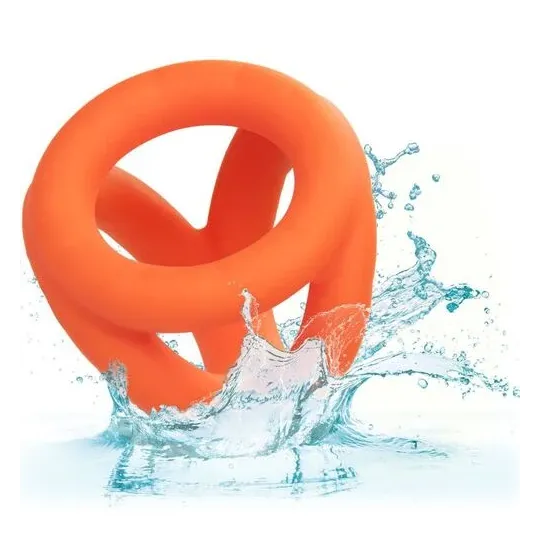 Accessoire érotique triple anneau orange en silicone liquide pour pénis et scrotum CalExotics